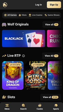 Giochi per dispositivi mobili del casinò Wolf.io