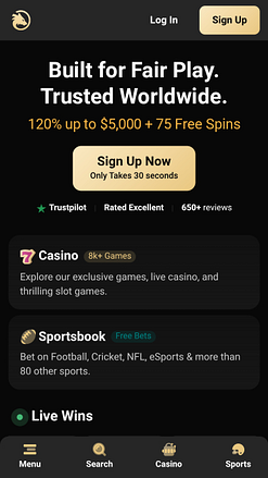 Pagina iniziale mobile di Wolf.io Casino