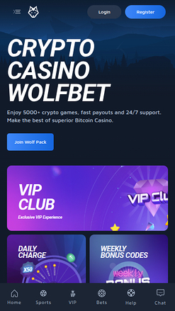 Page d'accueil mobile de Wolf.Bet Casino