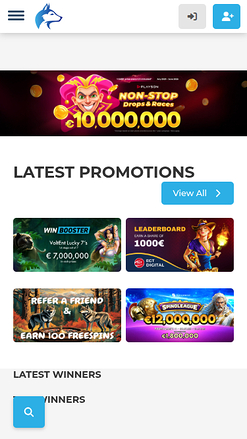 Page d'accueil mobile de Wolfy Casino
