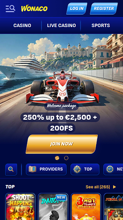 Página de inicio móvil de Wonaco Casino