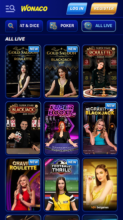 Crupier en vivo móvil de Wonaco Casino