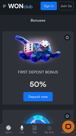 Promociones móviles de WONClub Casino