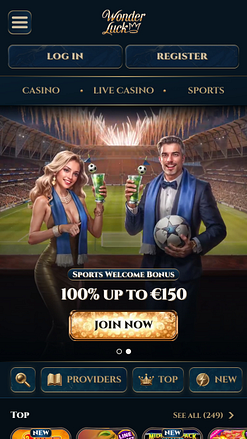 Screenshot della homepage mobile di WonderLuck Casino