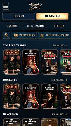 Screenshot live della pagina mobile di WonderLuck Casino