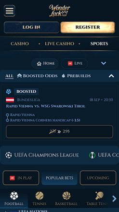 Scommesse sportive da mobile su WonderLuck Casino