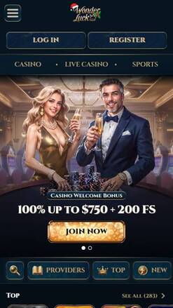 Screenshot der mobilen Homepage von WonderLuck Casino