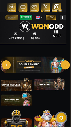 Page d'accueil mobile de Wonodd Casino