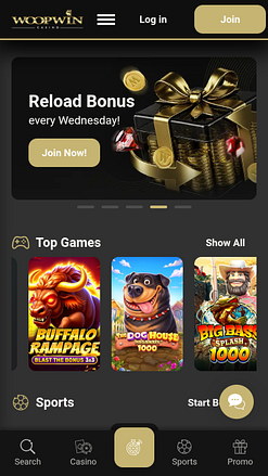 Página inicial do Woopwin Casino para dispositivos móveis