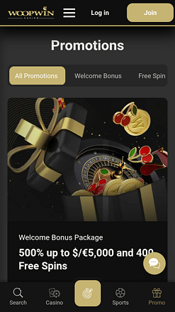 Promoções do Woopwin Casino para dispositivos móveis