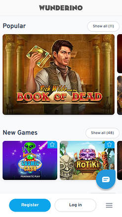 Juegos móviles de Wunderino Casino