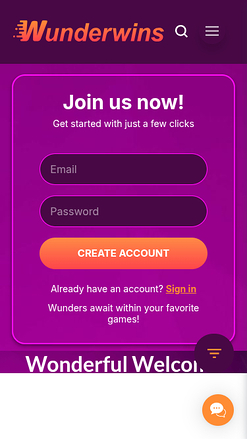Homepage mobile di Wunderwins