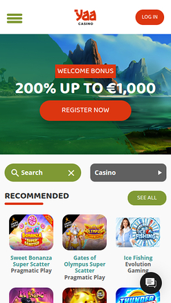 Page d’accueil mobile de Yaa Casino