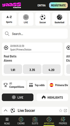 Sport mobile di Yaass Casino