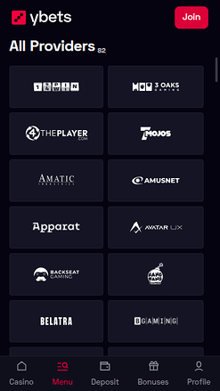 Sviluppatori di giochi mobile di Ybets Casino