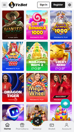 Jeux mobiles de YeBet Casino