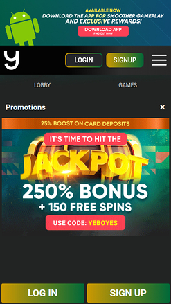 Promociones móviles de Yebo Casino