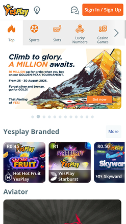 Page d’accueil mobile de YesPlay Casino