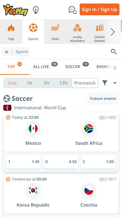 YesPlay Casino Mobile Sports