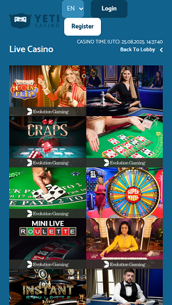 Yeti Casino mobiler Live-Dealer