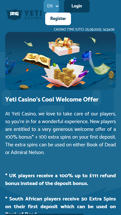 Yeti Casino mobile Aktionen
