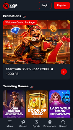 Page d'accueil mobile de Yugibet