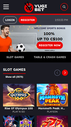 Página de inicio móvil de Yugibet