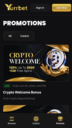 Promotions mobiles du casino Yurrbet