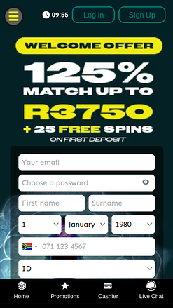 Página de inicio móvil de Zar Casino