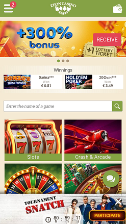 Zeno Casino Mobile Homepage