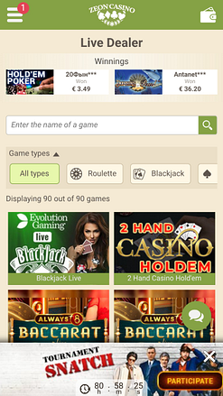 Zeno Casino Mobile Live Dealer