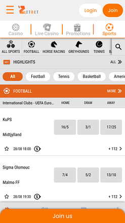 Sports mobiles de Zet Bet Casino