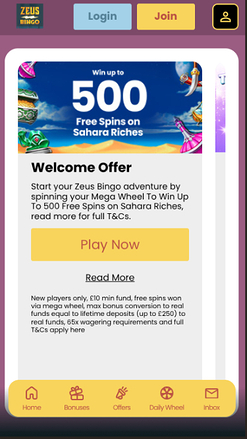 Zeus Bingo Casino Mobile Promotions