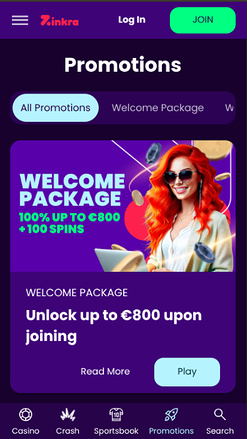 Promotions mobiles de Zinkra Casino
