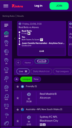 Sports mobiles de Zinkra Casino