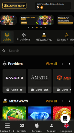 Página de inicio móvil de Zlatobet Casino