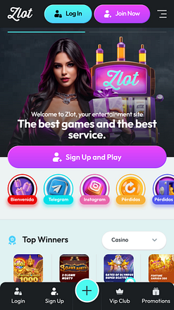 Page d'accueil mobile du casino
