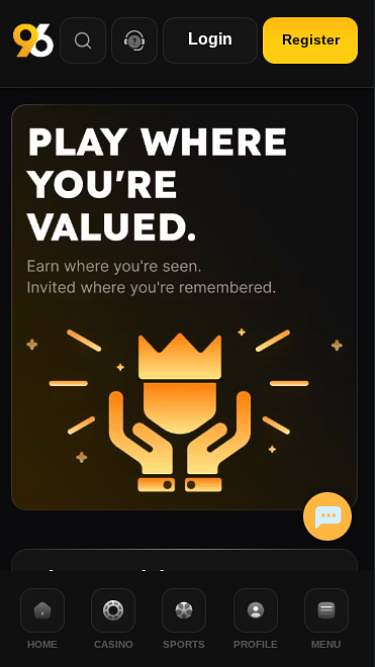 Screenshot della pagina mobile VIP di 96 Casino