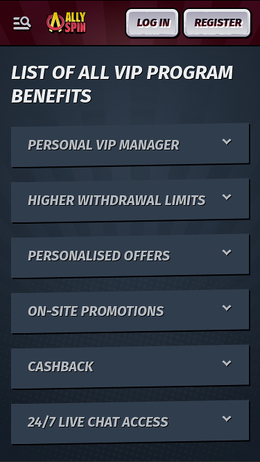 Programme VIP mobile du casino AllySpin