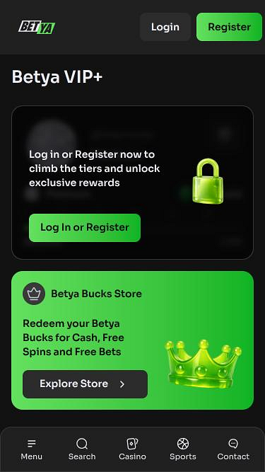 Page mobile VIP du casino Betya