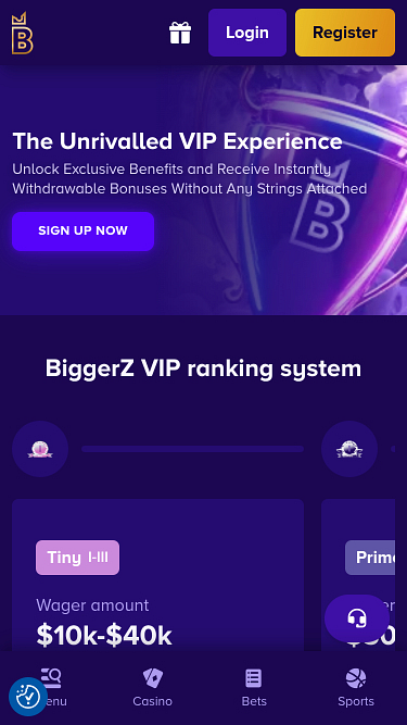 Captura de pantalla VIP de Biggerz Casino para móviles