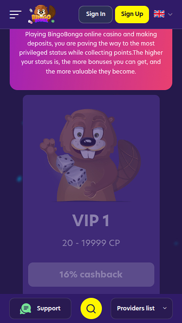Programme VIP mobile BingoBonga Casino