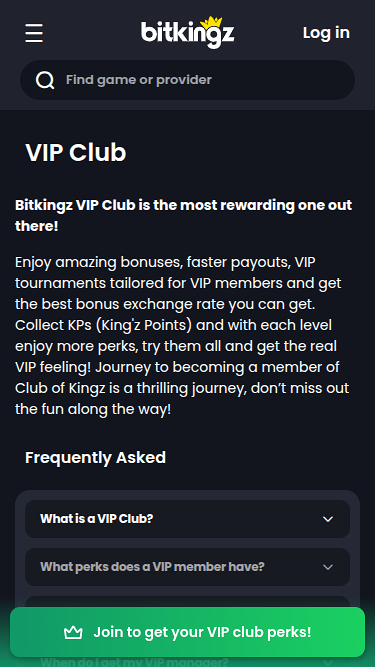 Programme VIP mobile Bitkingz Casino