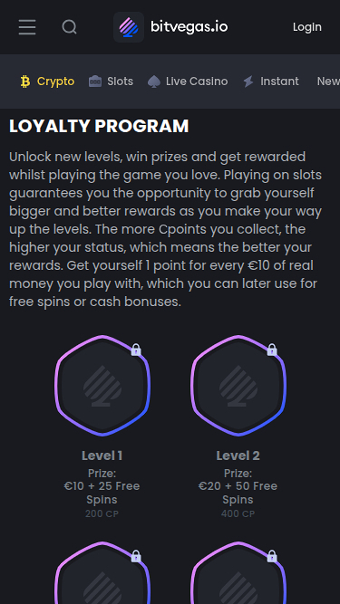 Programme VIP mobile BitVegas Casino