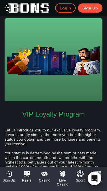 Programme VIP mobile de Bons Casino