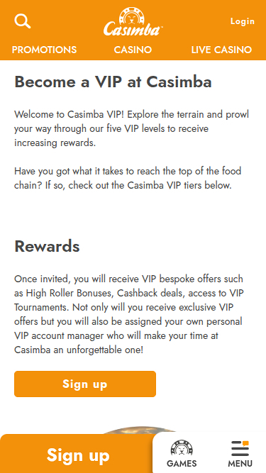 Programme VIP mobile Casimba Casino