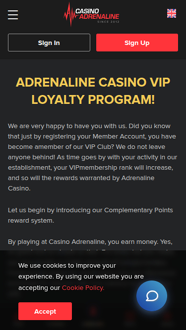 Casino Adrenaline Mobile VIP Program