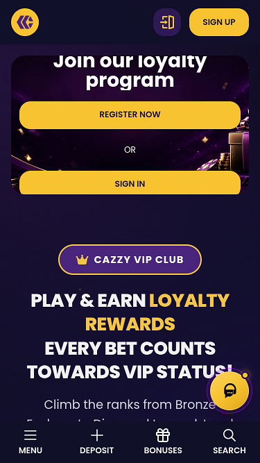 Página móvil VIP de CazzyGames Casino