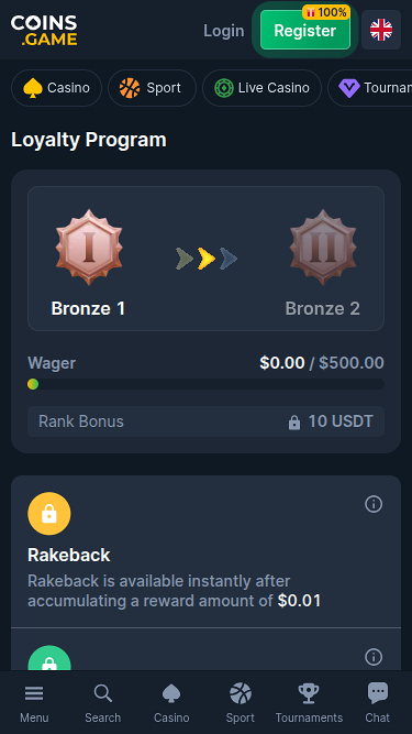 Programme VIP mobile Coins Game Casino