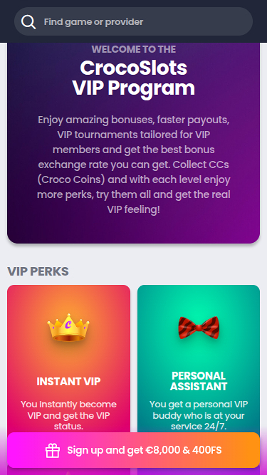 Crocoslots Casino Mobile VIP Program